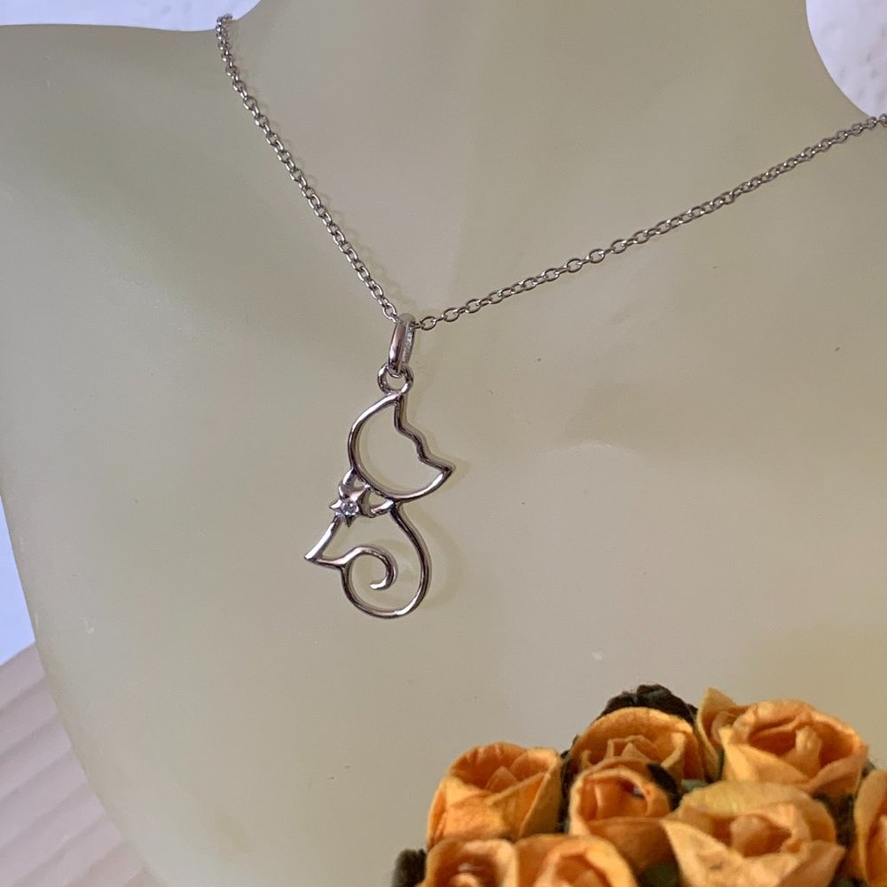 NEW Silver "Cut-out" Kitty Cat Necklace